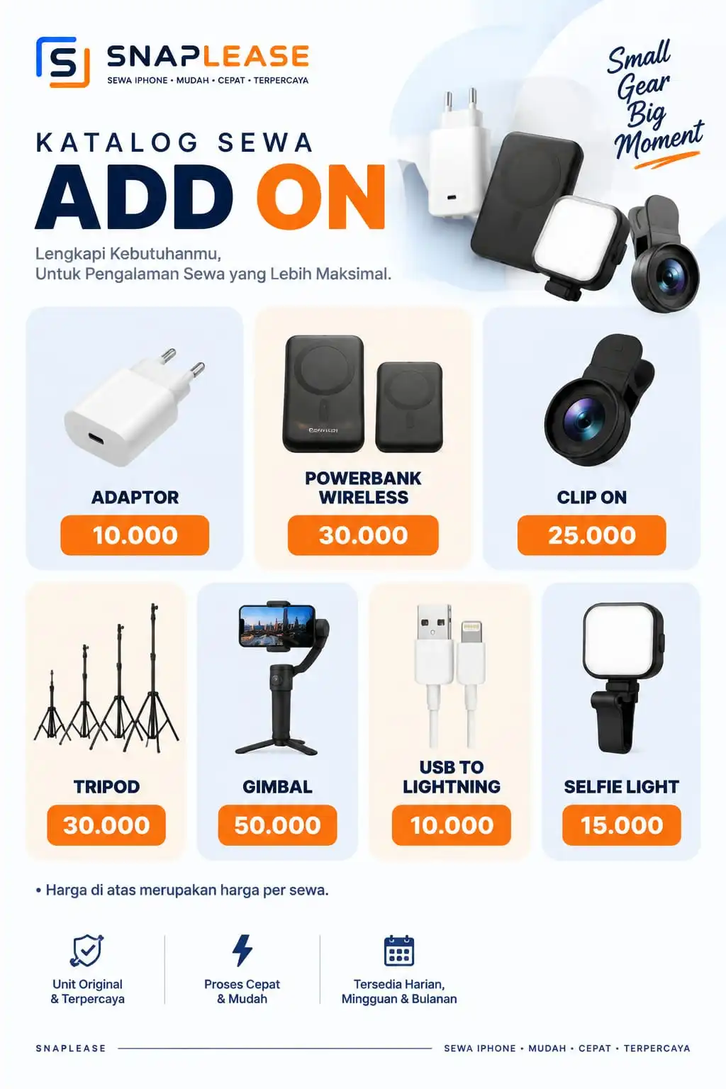 Add-On Aksesoris Sewa — SnapLeaseRent